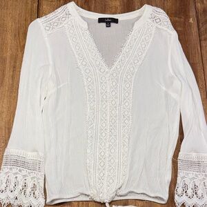 Lulu's White Crochet-Trim V-Neck Blouse